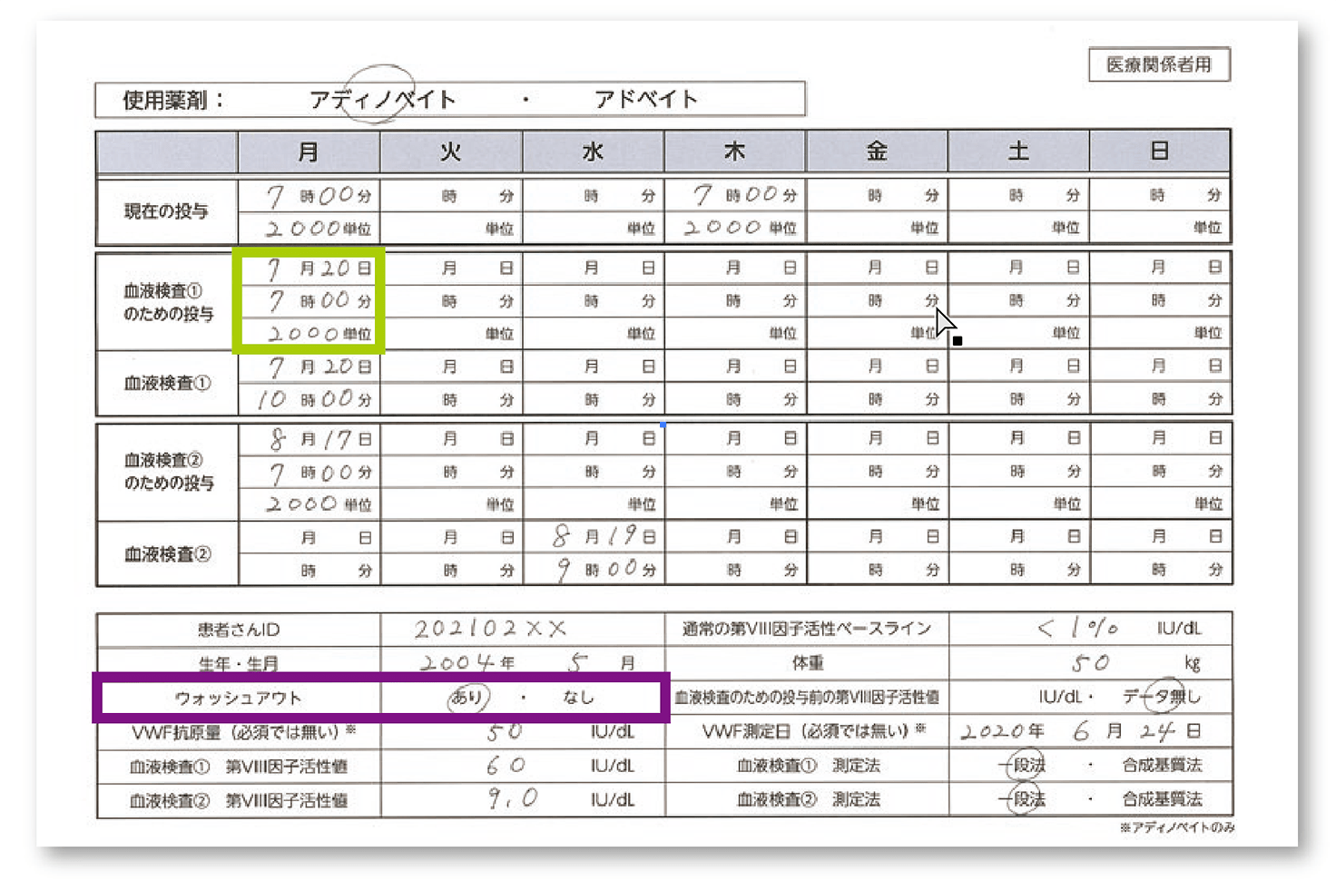 マイPKフィット®入力シート(記入例)